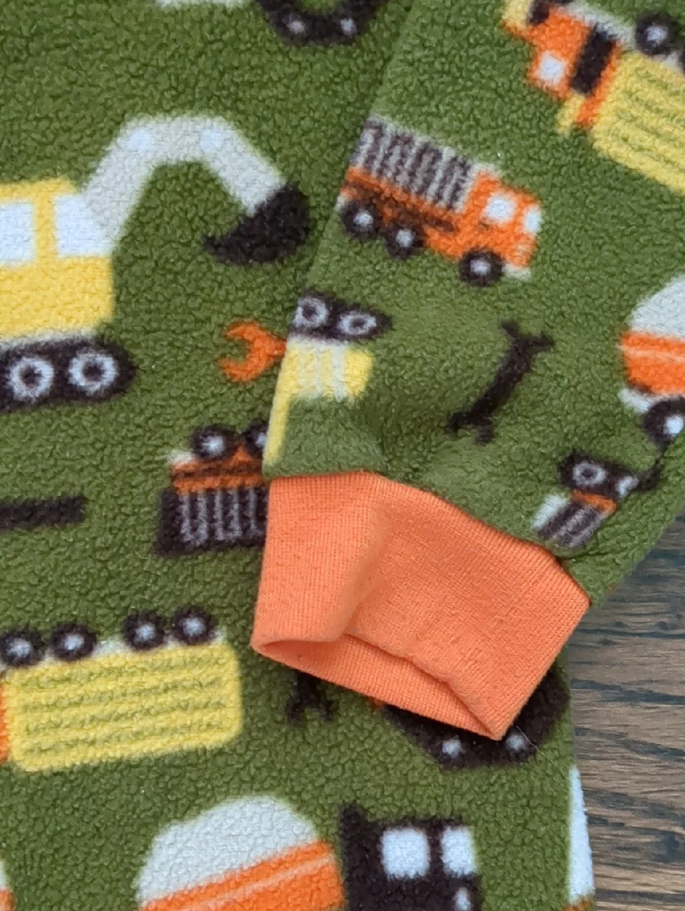Boys Vintage Car Truck Excavator Olive Green Fleece Onsie Sleeper Pajamas, Sz 4T